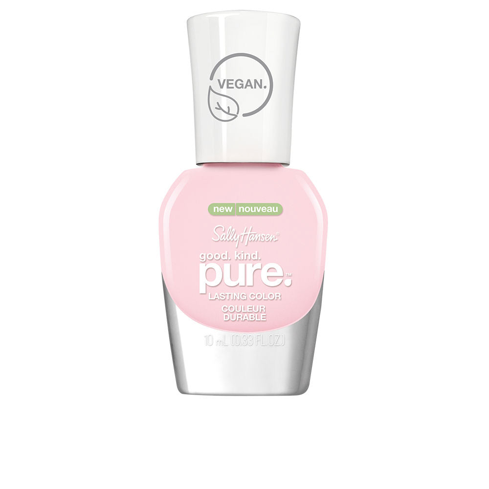 Small 10 ml bottle of sheer pink nail lacquer with tapered brush, plant-based formula