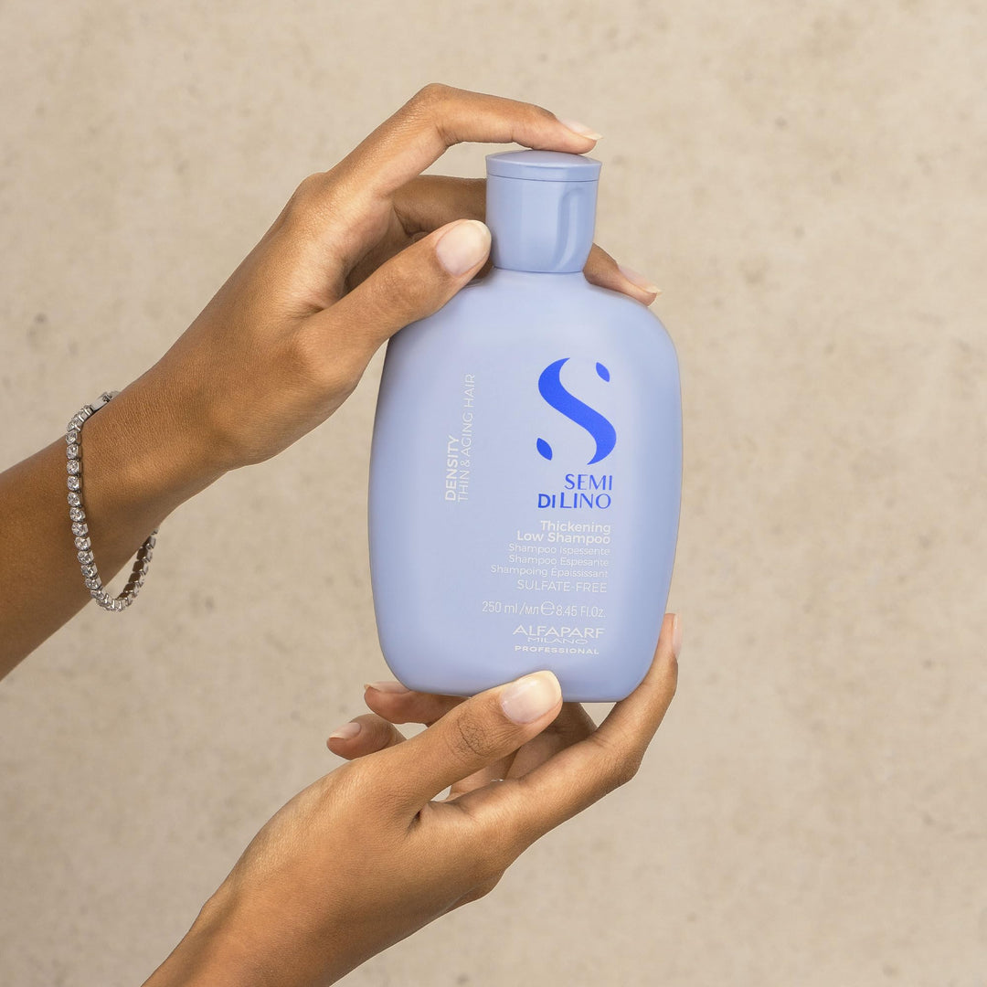 250 ml bottle of thickening shampoo for fine, mature hair, gentle foaming formula