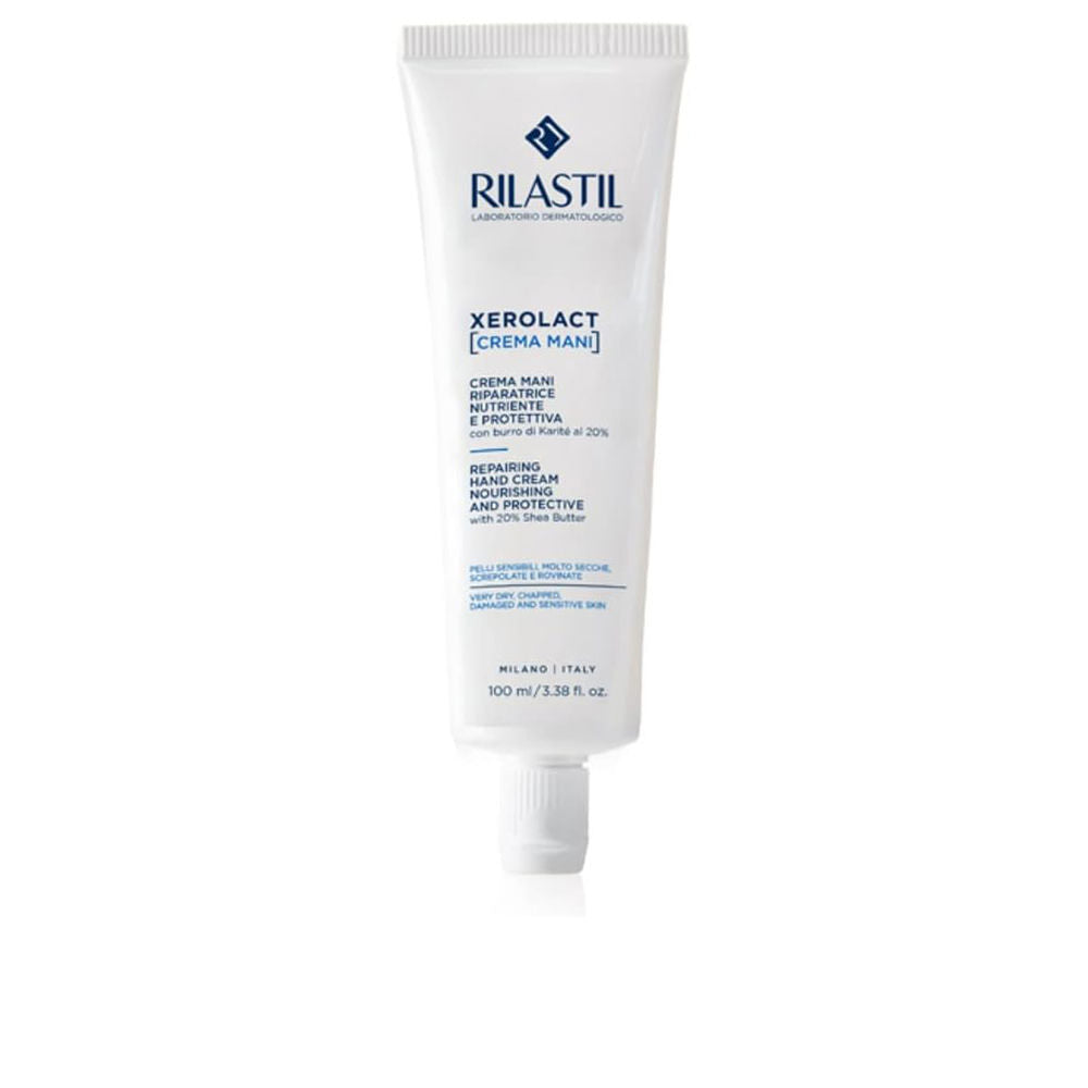 Tube of Xerolact Rilastil restorative hand cream for dry, sensitive hands