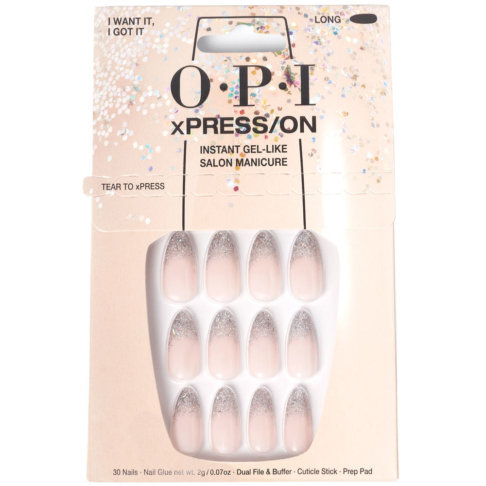 Set of 30 glossy press‑on nails with prep pad, adhesive and tools in floral shade