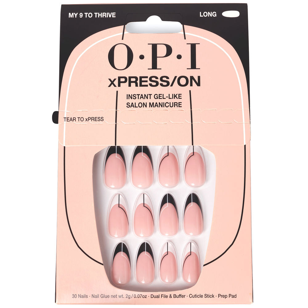 30-piece press-on nail kit with adhesive, buffer and prep pad in assorted sizes
