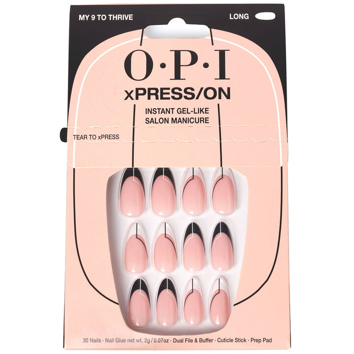 30-piece press-on nail kit with adhesive, buffer and prep pad in assorted sizes