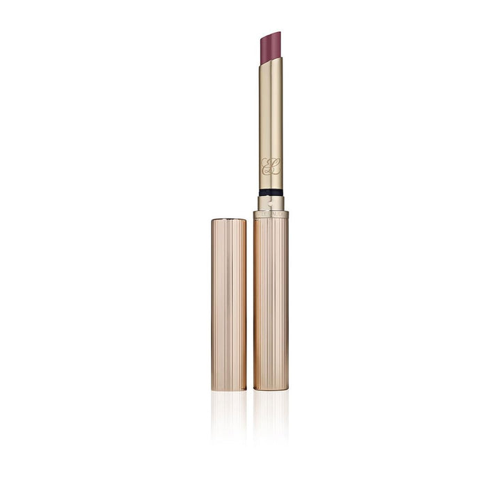 Glossy creamy rosé lip balm in ridged rose‑gold case, single bullet shown