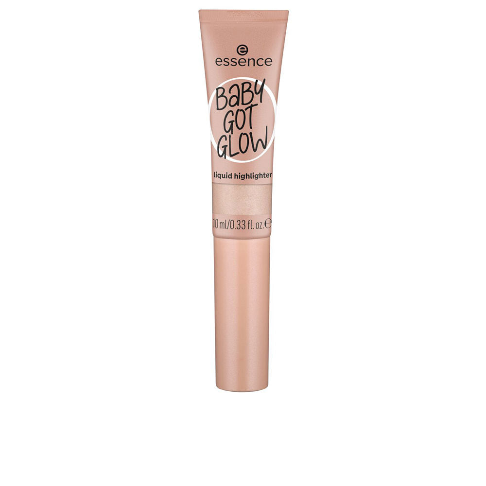 Essence Rose gold liquid highlighter in a small plastic tube with screw cap and printed text