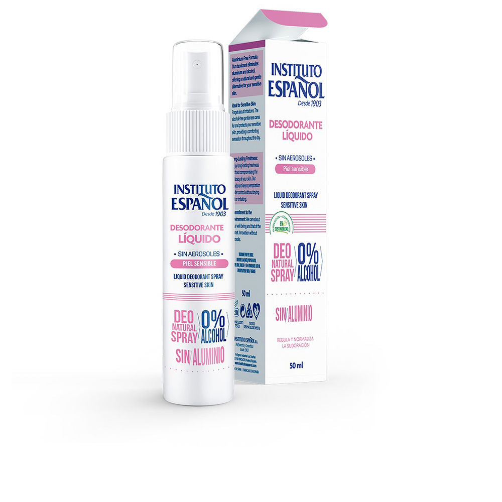 Instituto Español Sensitive Skin liquid deodorant spray bottle, alcohol‑free formulation
