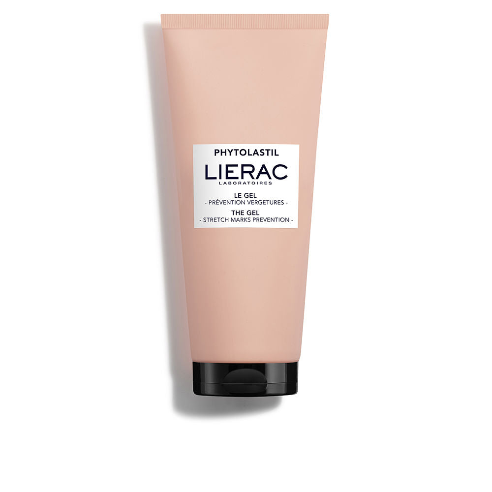 Lierac Light pink plastic gel tube with black flip-top cap, rectangular label and printed text, minimalist styling