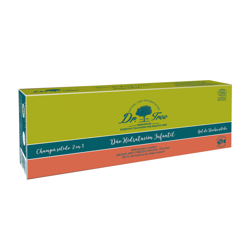 Dr. Tree Green, blue, orange rectangular box with three horizontal color blocks, tree logo and certification logos