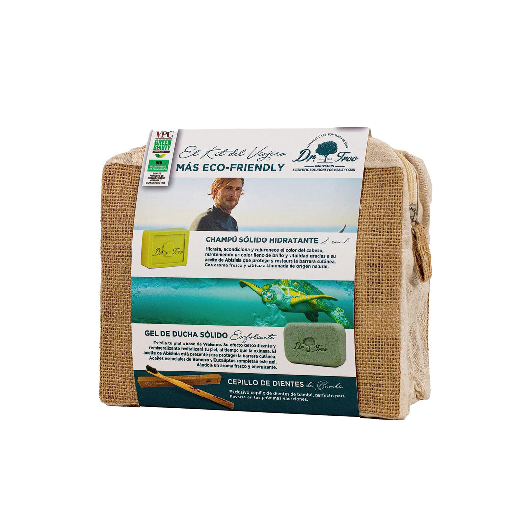 Compact set: solid shampoo bar and solid body gel in travel-ready pouch, Unisex