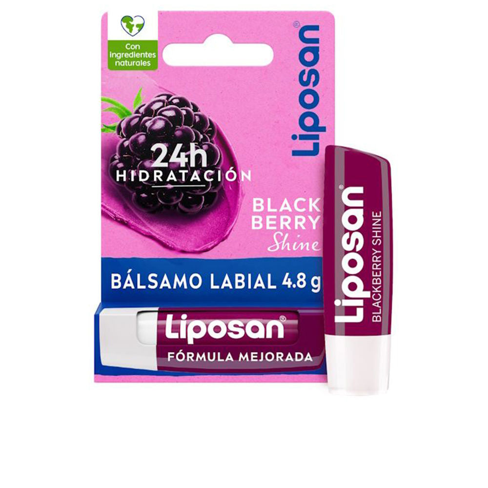 Liposan Blackberry Shine lip balm stick offering subtle burgundy tint and shine
