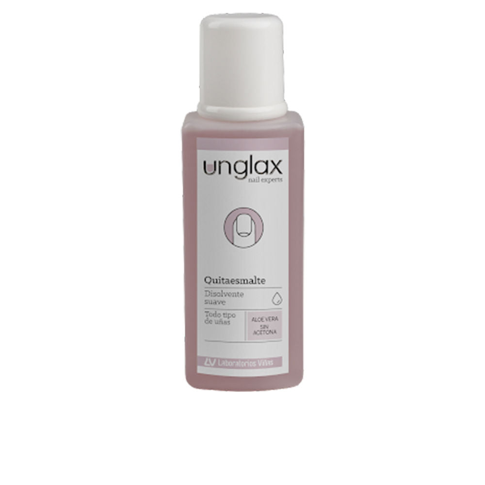 Bottle of Unglax acetone-free nail polish remover enriched with aloe vera