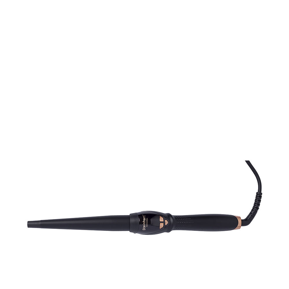 Black conical ceramic tourmaline curling wand with LCD and ergonomic handle