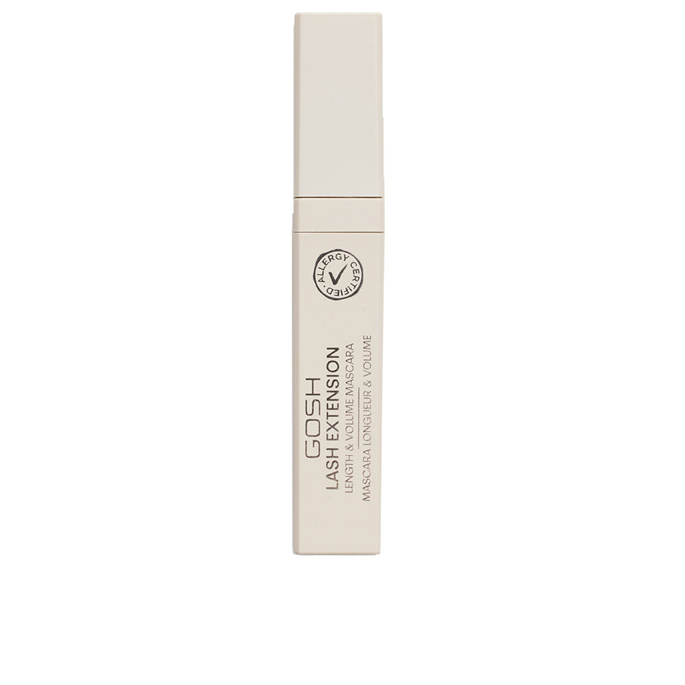 Gosh Off-white rectangular plastic mascara tube with cap, printed text and allergy certified logo