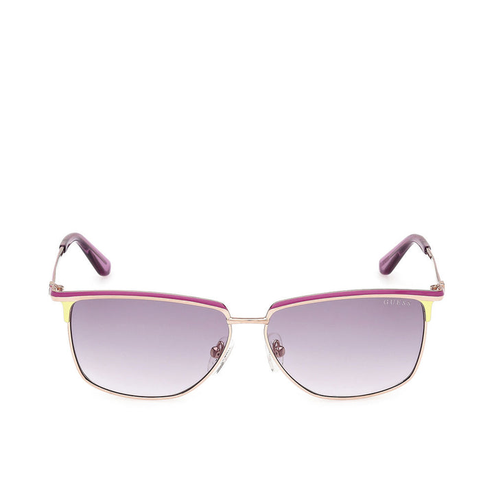 Soft pink rectangular metal sunglasses, 56 mm lenses, slim temples
