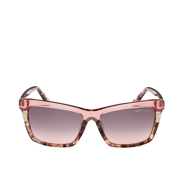 Soft pink rectangular acetate sunglasses, 57 mm lenses, 16 mm bridge, 140 mm temples