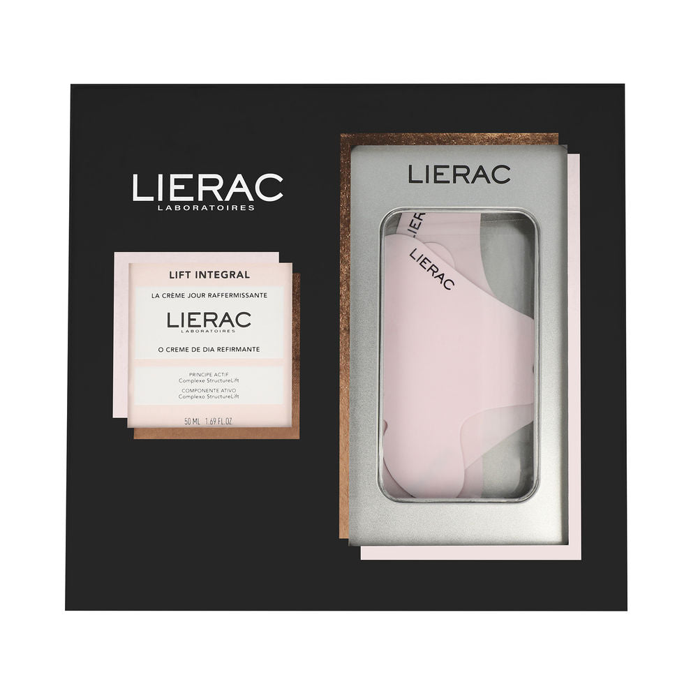 Lierac White, blue, red, yellow paperboard rectangular box with front text and logo, barcode on back