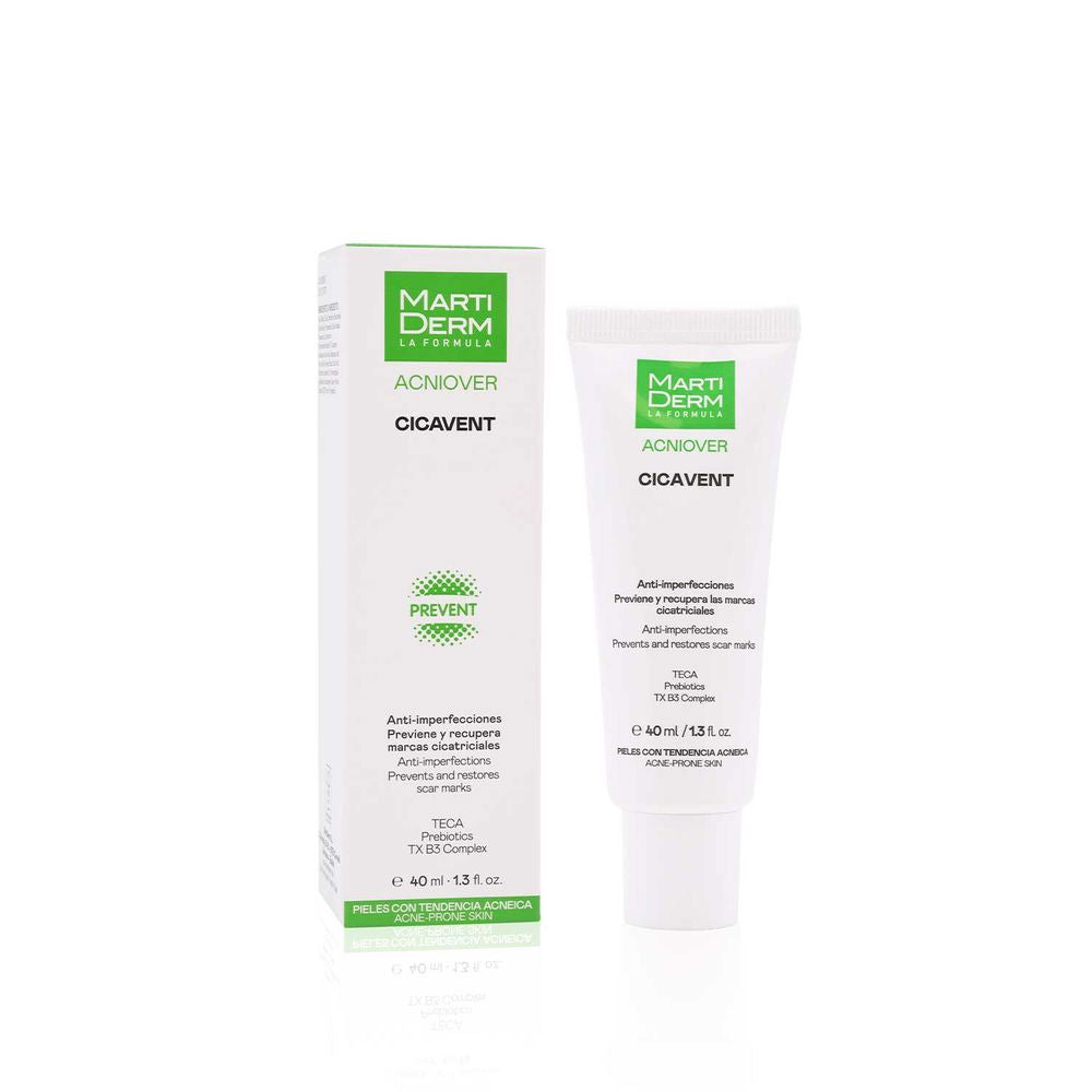 Martiderm Minimalist white, green, black skincare cream tube and box in plastic and cardboard, clean printed text