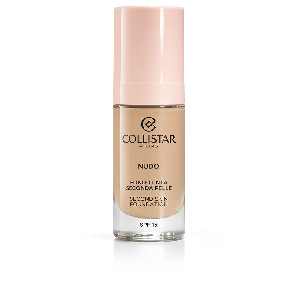 30 ml bottle of lightweight beige liquid foundation with pump, natural luminous finish
