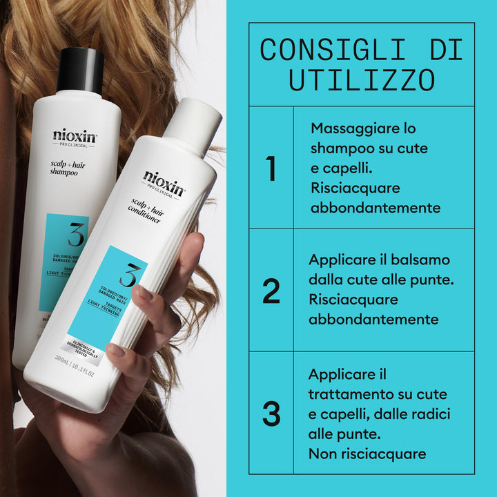 Three hair care bottles: clarifying shampoo, conditioner and leave-in treatment, Unisex kit