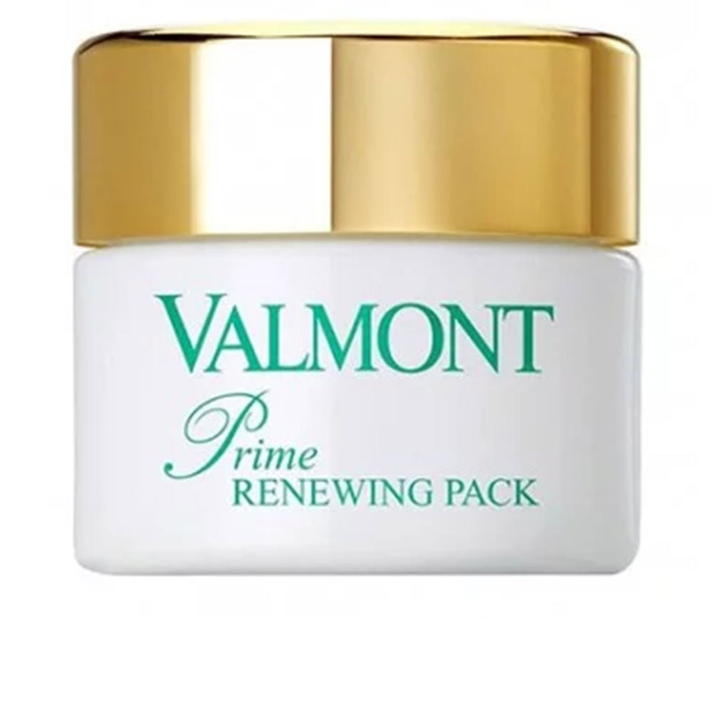Valmont White and gold rectangular plastic jar with gold screw-on lid, printed brand and product name