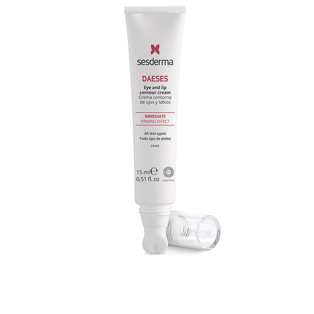 Small jar of Sesderma DAESES eye and lip contour cream on white background