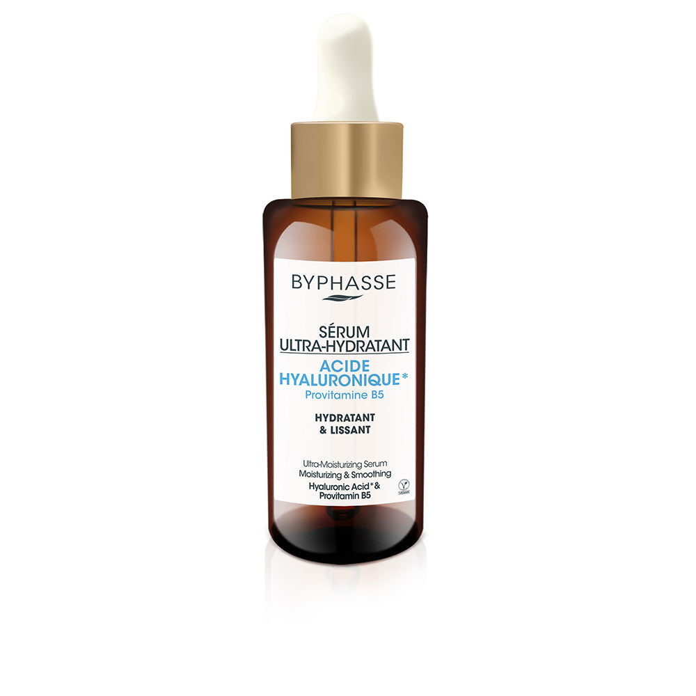 Byphasse Minimal apothecary glass serum bottle with dropper, brown glass, white label and gold collar