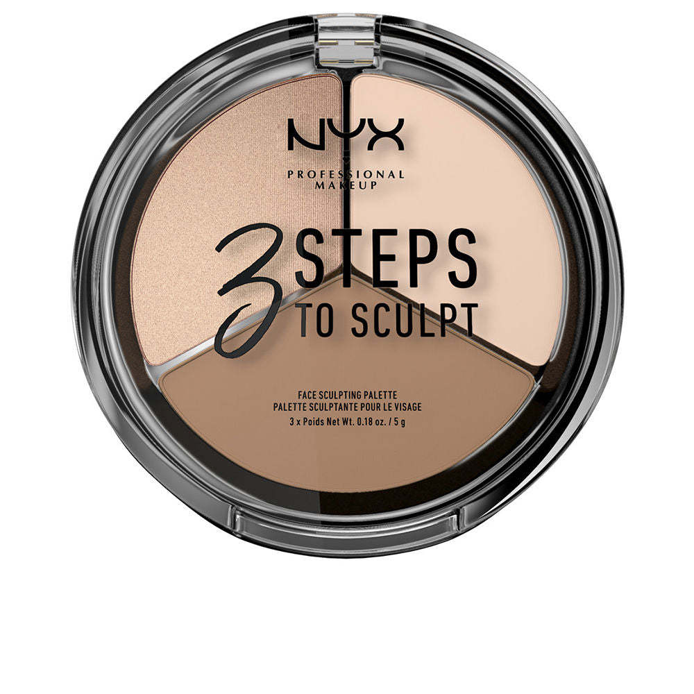 Compact contour palette with three powder pans: deep, matte mid, satin highlight
