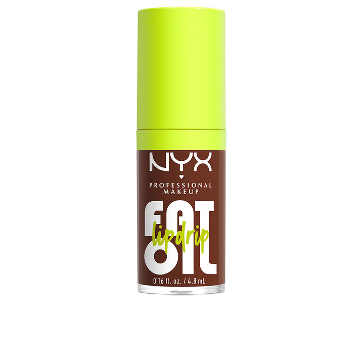 Small 4.8 ml lip oil tube, sheer brown high-shine gloss, doe-foot wand