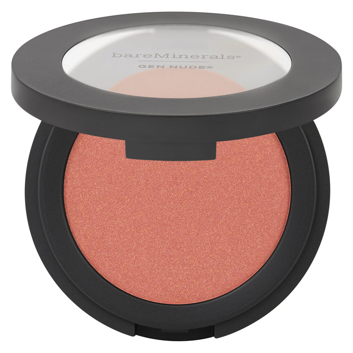 Compact peachy nude powder blush, labelled 6 g, finely milled finish