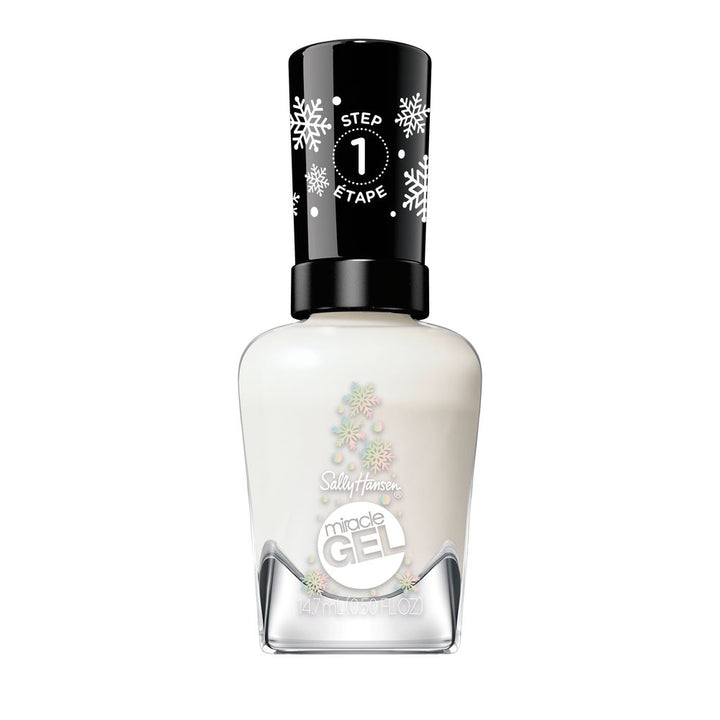 Small 9.17 ml bottle of white gel-effect nail polish, festive Holiday Snow Day