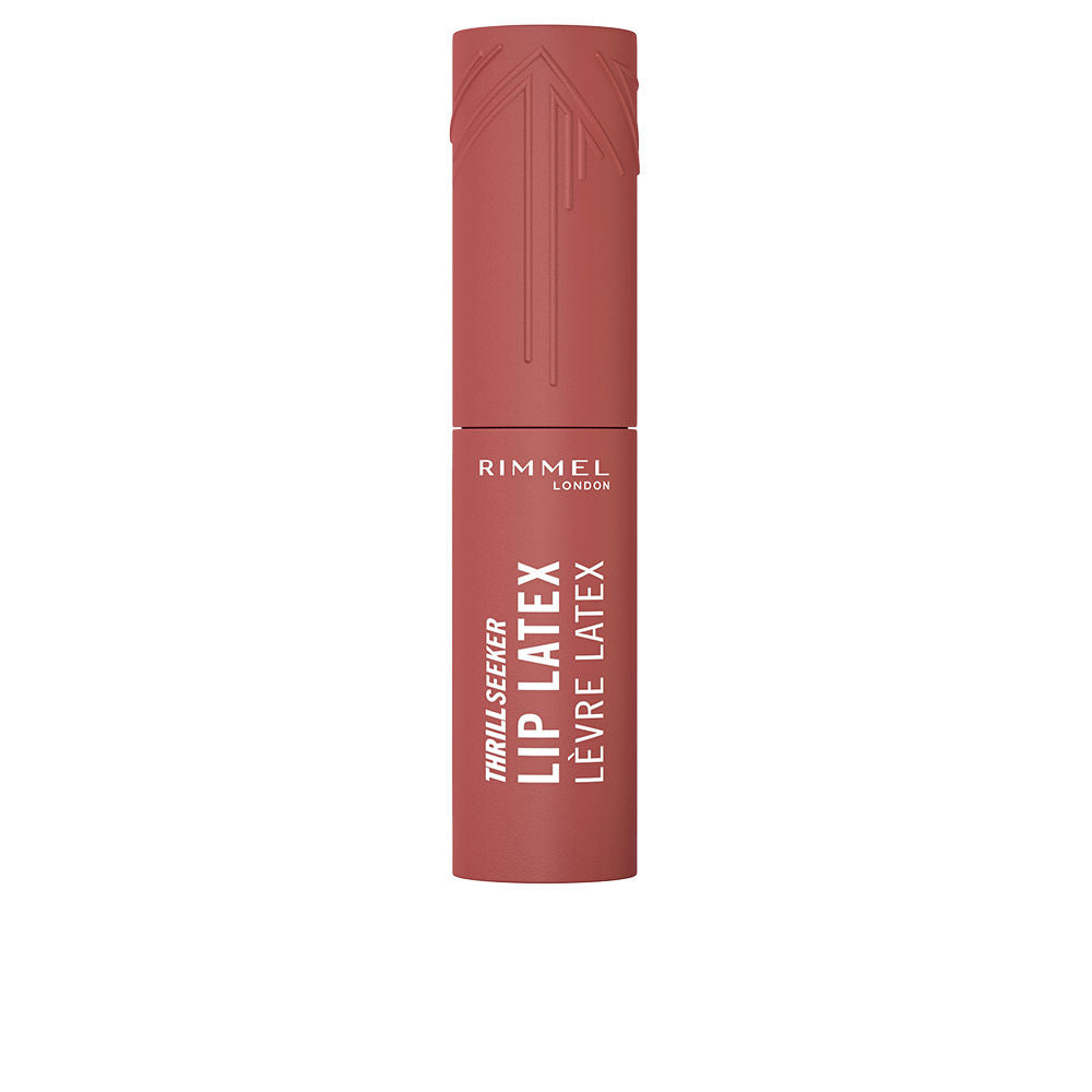 Rimmel Matte dusty rose lipstick in cylindrical plastic tube with embossed arrow cap, refined modern styling