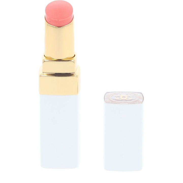 Chanel Pink and white cylindrical twist-up lipstick with removable cap and gold metallic band, crafted plastic and metal
