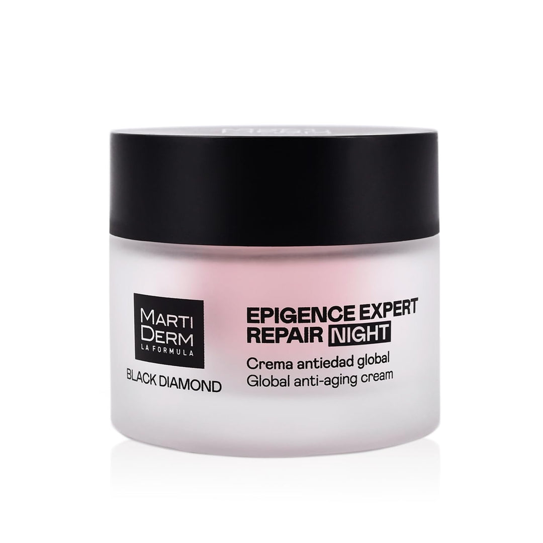 Jar of Martiderm Epigence Expert Repair Night cream on neutral background