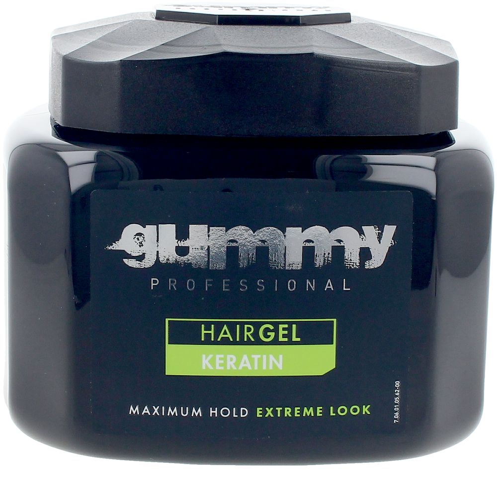 Clear pump bottle of keratin firm-hold hair gel, 700 ml, strong-hold styling