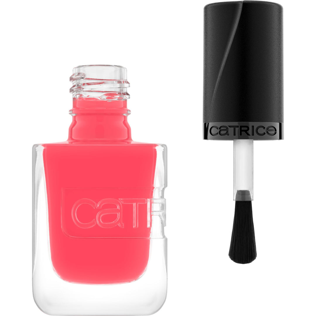 10.5 ml peachy-pink high-shine nail polish bottle, gel-effect finish