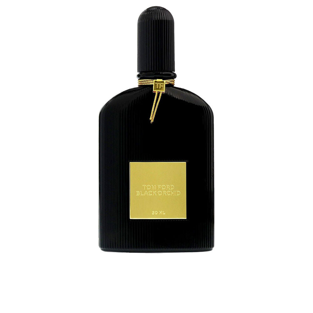50 ml black glass perfume bottle with gold collar; dark floral-oriental fragrance for Women