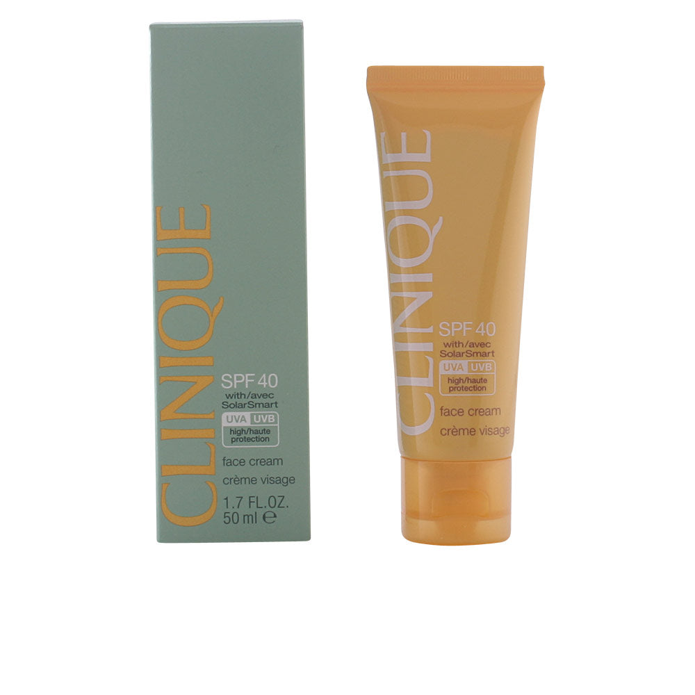 Clinique facial sunscreen tube, lightweight cream for daily broad‑spectrum protection.