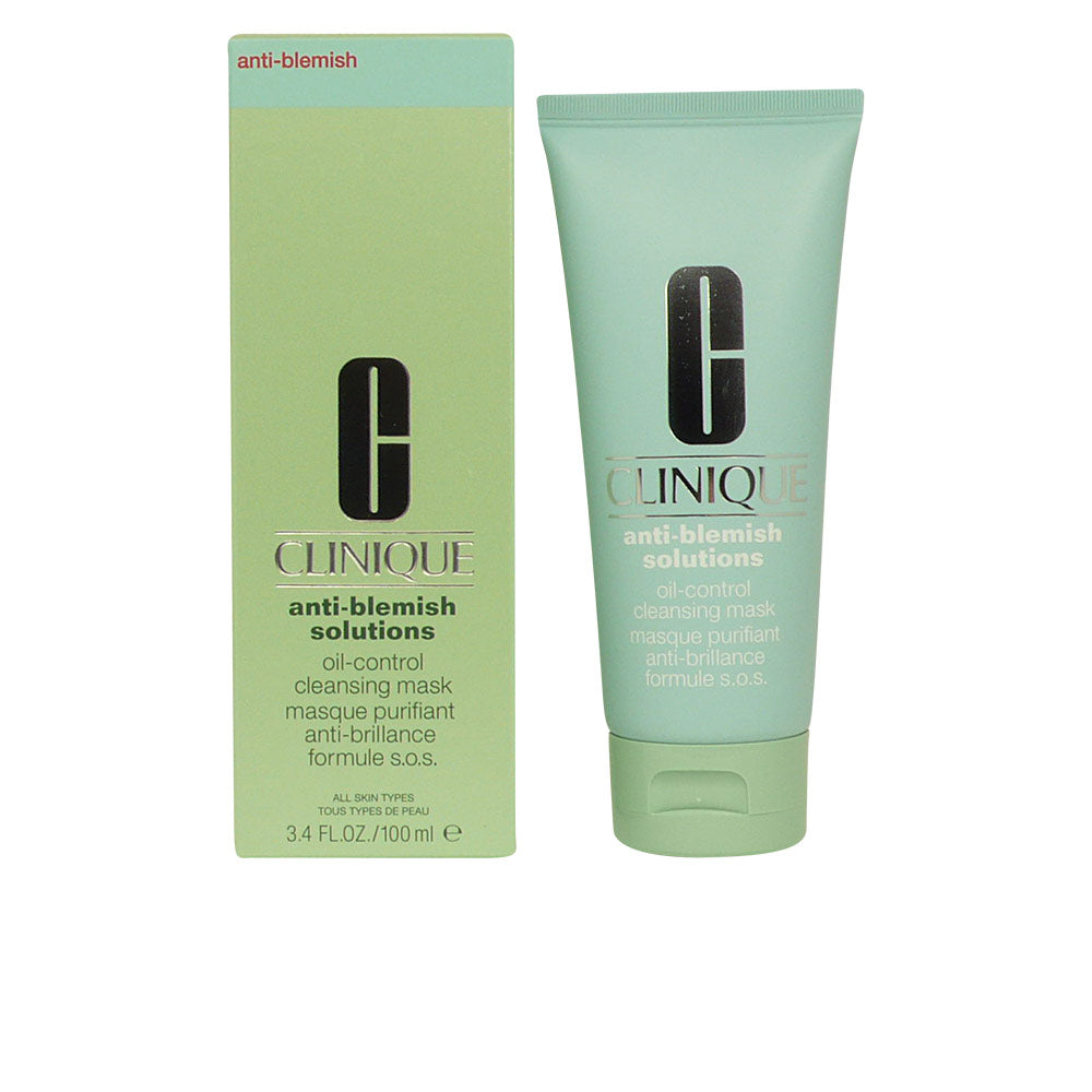 Clinique Light green cleansing mask tube with flip cap beside matching box, minimalist plastic and cardboard packaging