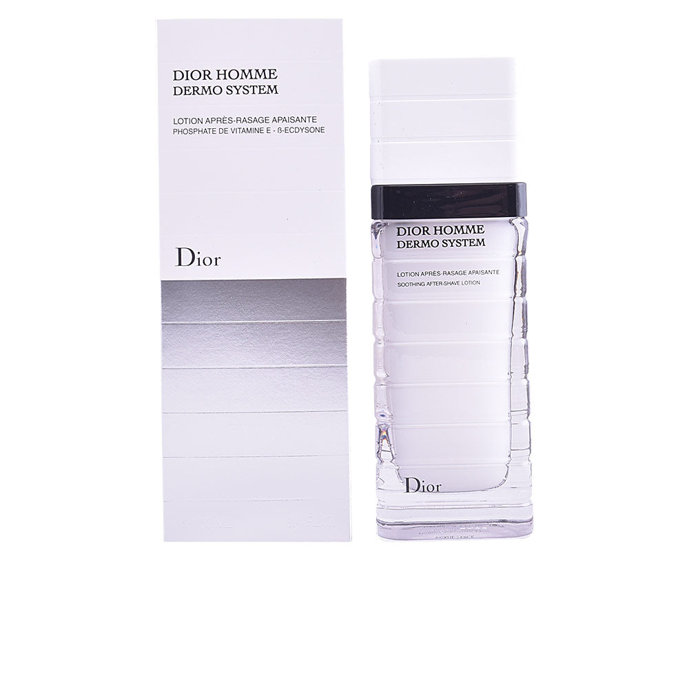 Dior Transparent rectangular bottle with horizontal ridges, black cap, white and silver packaging