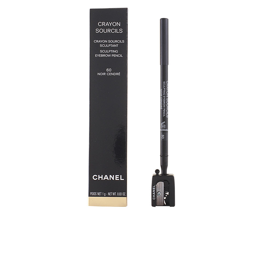 Slim black eyebrow pencil with built-in spoolie and metal sharpener, shade 60-noir cendre