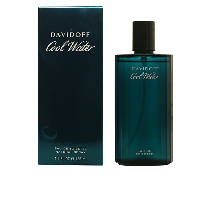 125 ml clear glass bottle of Cool Water EDT with blue tint, marine styling