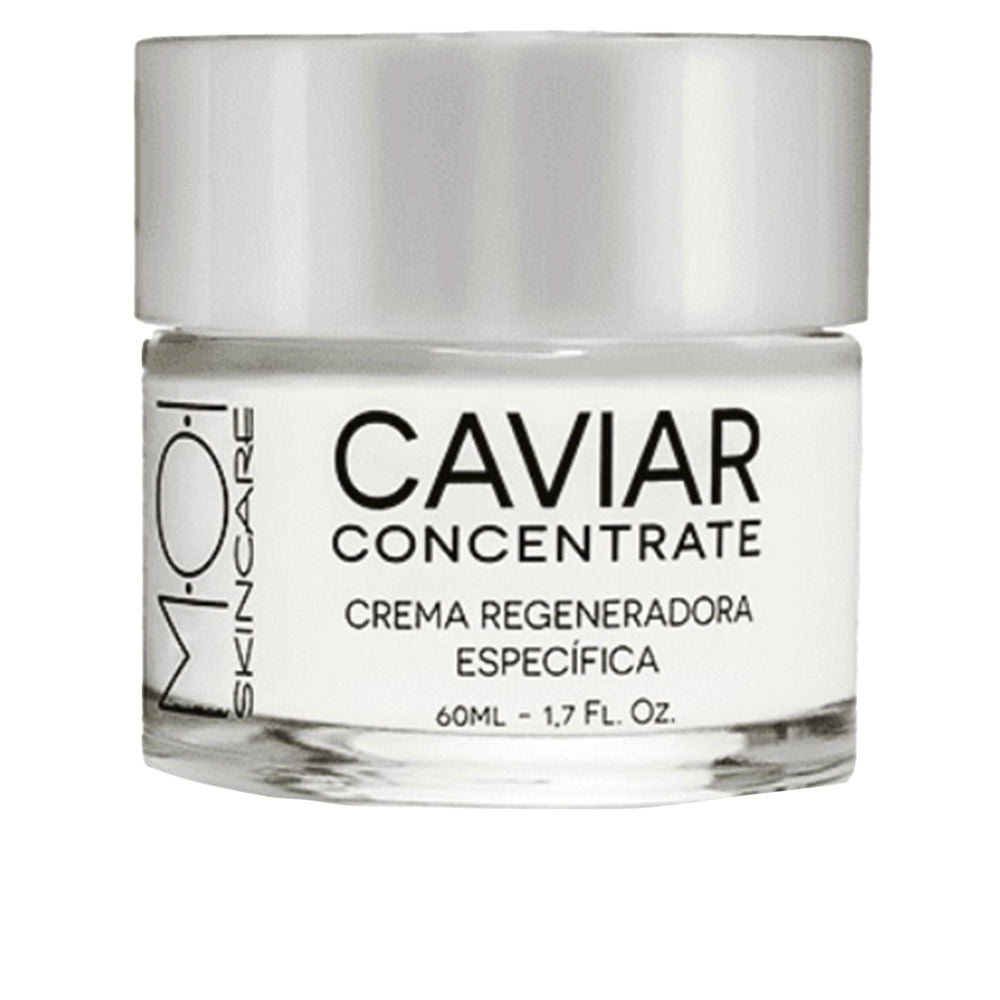 White micro-emulsion face cream in transparent glass jar with white screw cap and black text, Moi