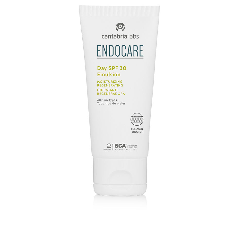 Endocare DAY Emulsion SPF 30 tube on neutral background for daily sun protection