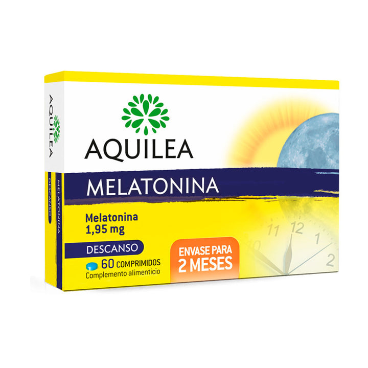 White tablet bottle labelled melatonin 1.95 mg, 60 tablets, gluten‑free