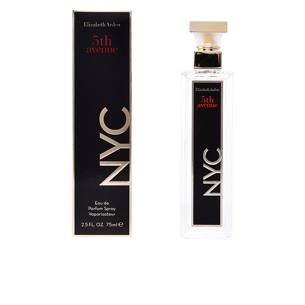Black and gold skyscraper-inspired perfume bottle of 5th Avenue NYC by Elizabeth Arden