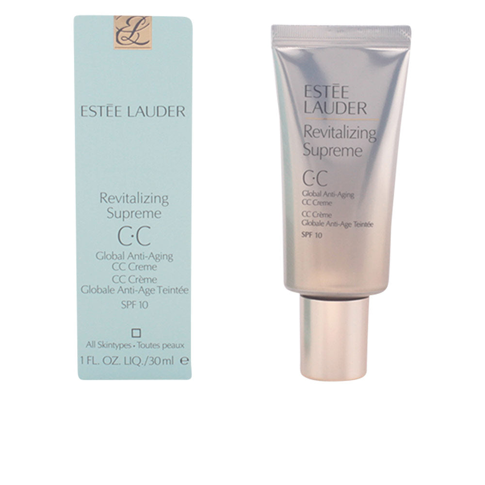 Estée Lauder Revitalizing Supreme+ CC Cream in a sleek jar, creamy luminous texture