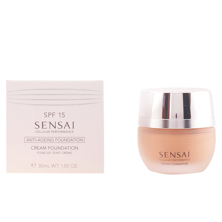 30 ml cream foundation bottle in Almond Beige, hydrating anti‑age formula, SPF 15