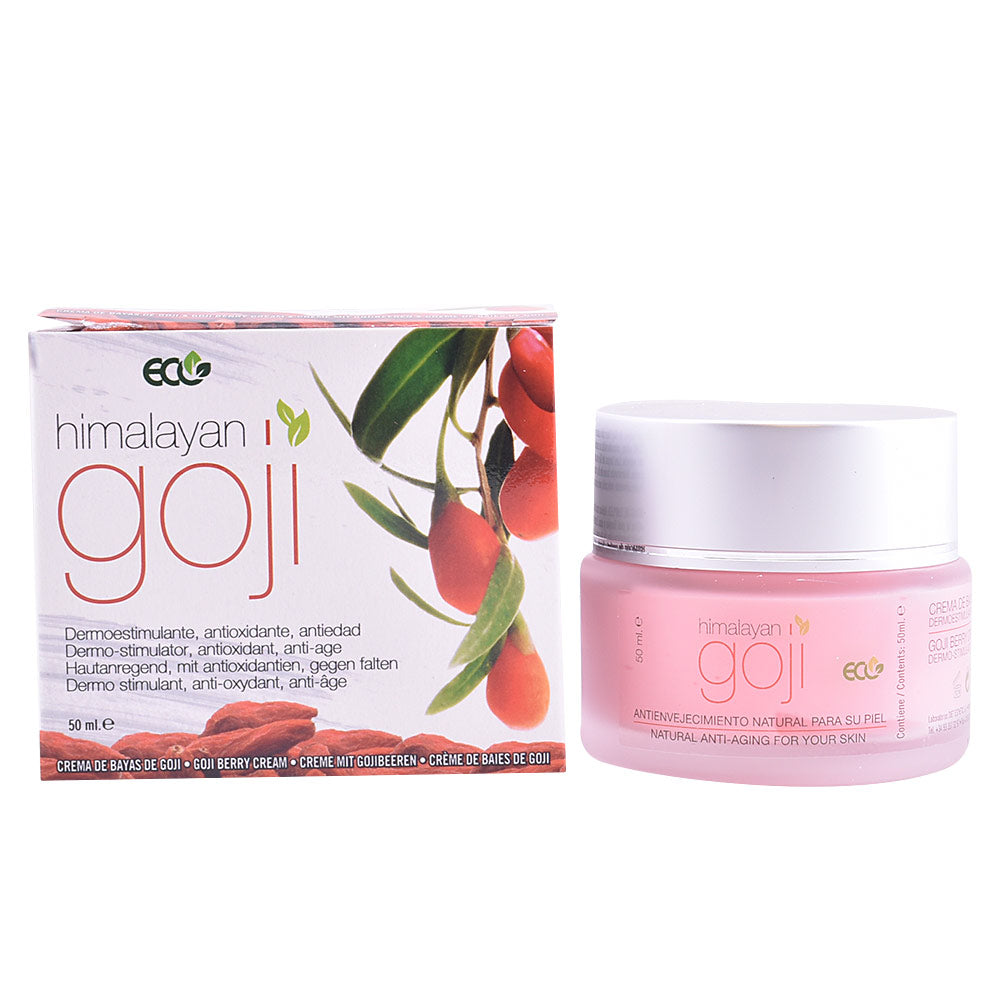 Diet Esthetic Pink face cream in a small plastic jar with white screw-on lid, printed box showing goji berries