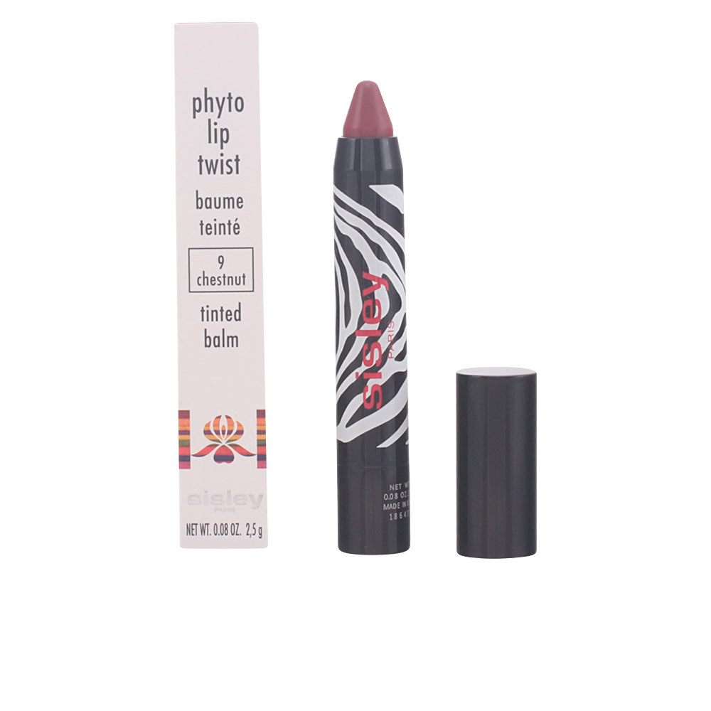 Twist-up tinted balm stick, chestnut shade, glossy finish, 2.5 g