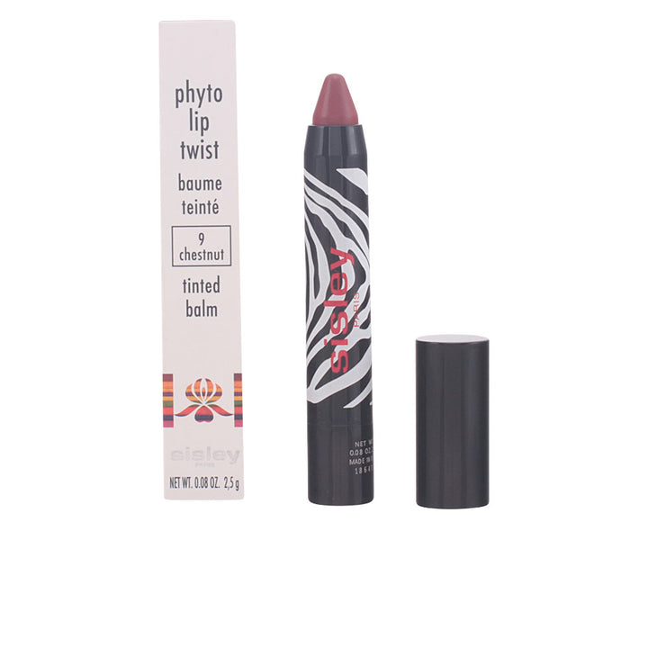 Twist-up tinted balm stick, chestnut shade, glossy finish, 2.5 g