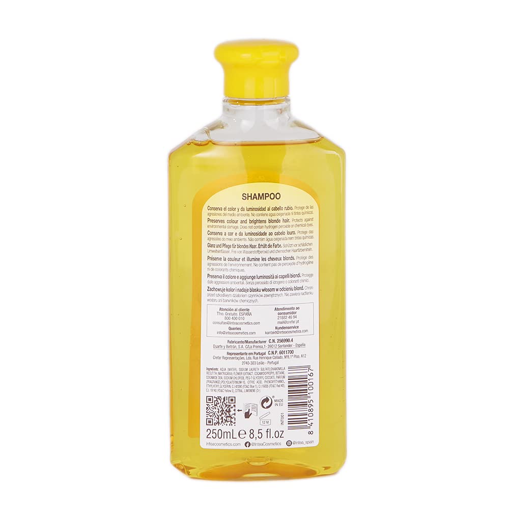250 ml chamomile shampoo bottle for light and blonde hair, clean white label